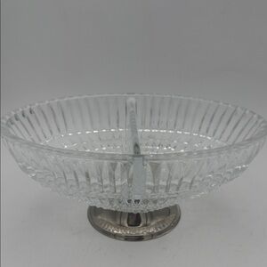 VTG diamond cut Crystal divided relish dish Silverplate base England